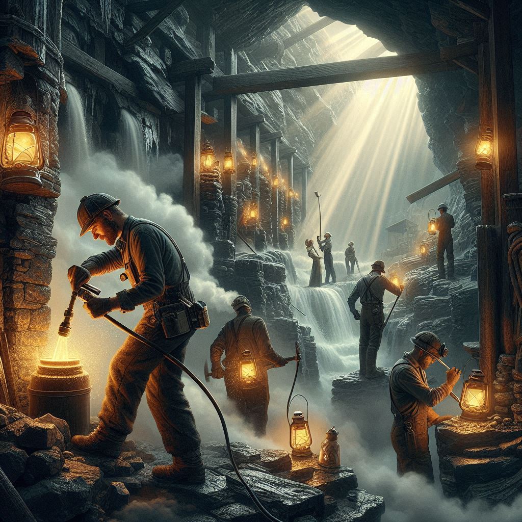 A worker washes some crystals in preparation for the steam pressure chamber that can be seen behind him, in the background surveyors are mapping out new expansions to meet exponentially rising demand for tea worldwide